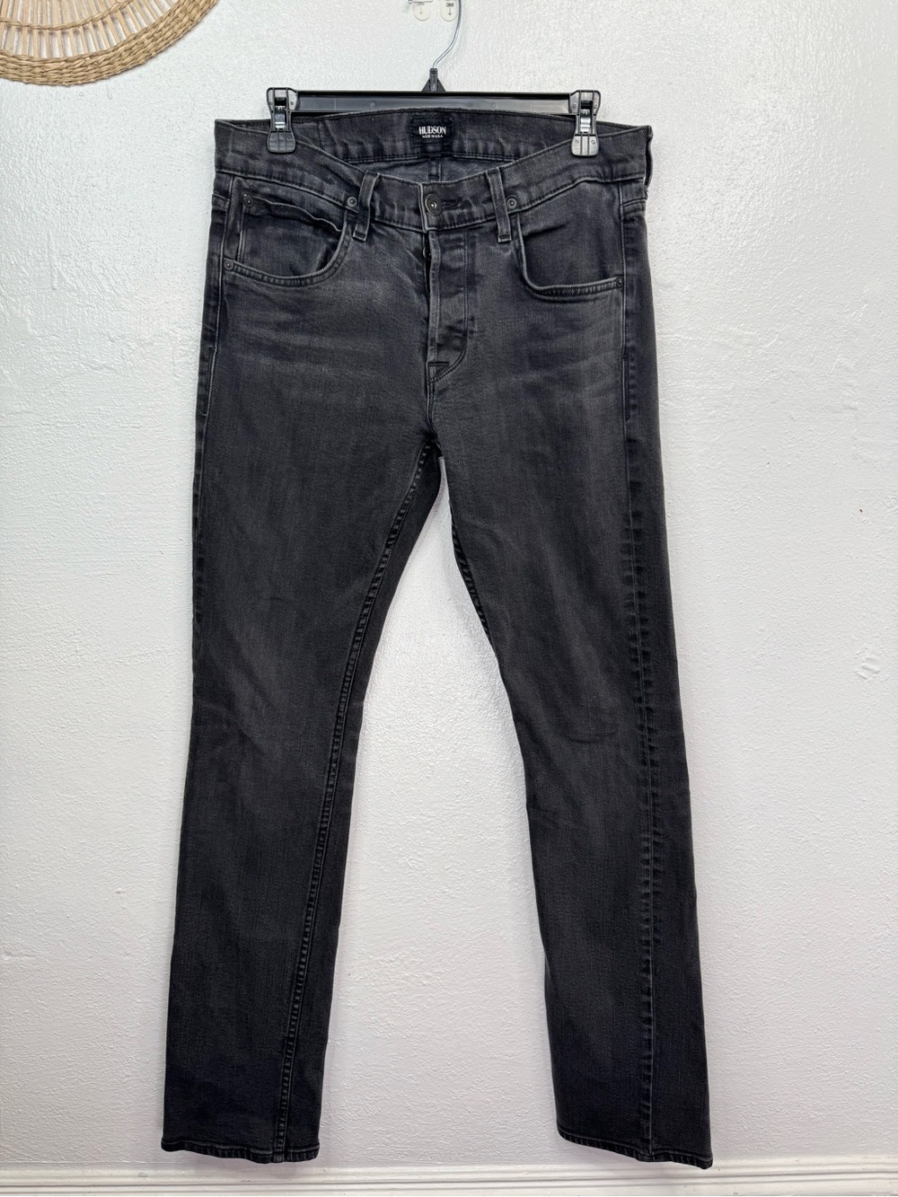 Hudson Byron Straight Jeans Mens Size 31x32 Gray Black Charcoal Wash Button Fly